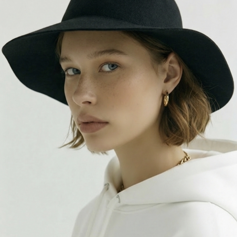 Black Wide-Brim vintage Wool Floppy Hat